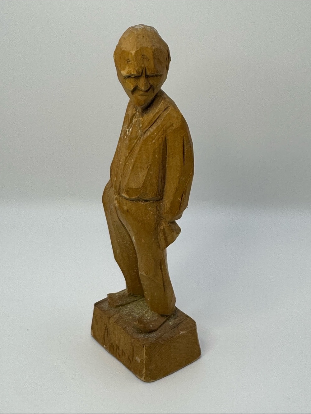 Vintage Signed Caron Quebec Folk Art Hand-Carved Wood Man Figurine